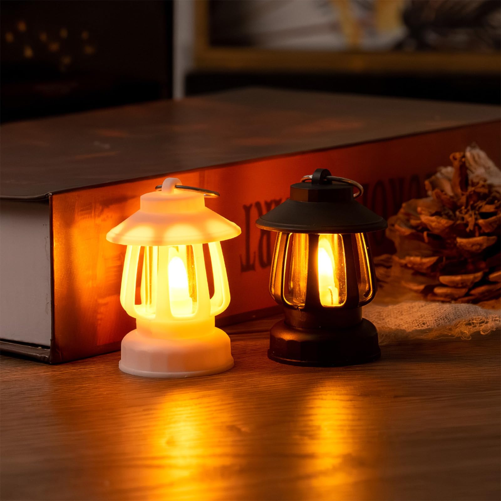 Mini lampiony retro ze świecą LED, 12 szt., wiszące lampy w stylu vintage, huragan, do dekoracji stołu, idealne na urodziny i wesele, przyjęcie, dekoracja stołu