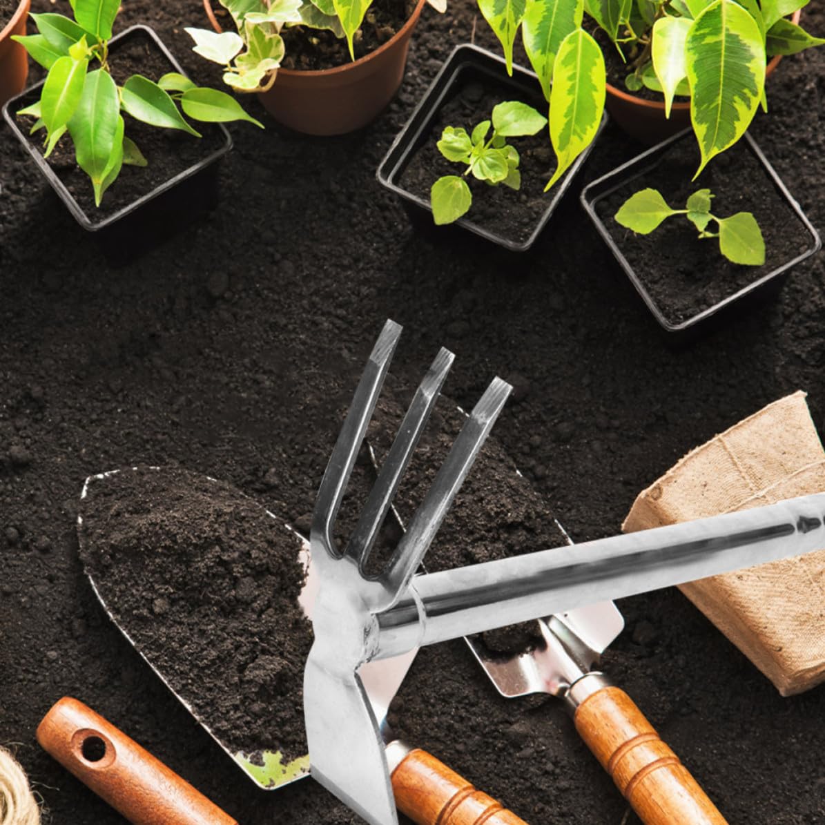 TEHAUX Azada de Jardinería de Acero Inoxidable, Azada Compacta para Labrar, Plata, para Jardinería y Desbroce, Afloja la Tierra y Mejora la Eficiencia