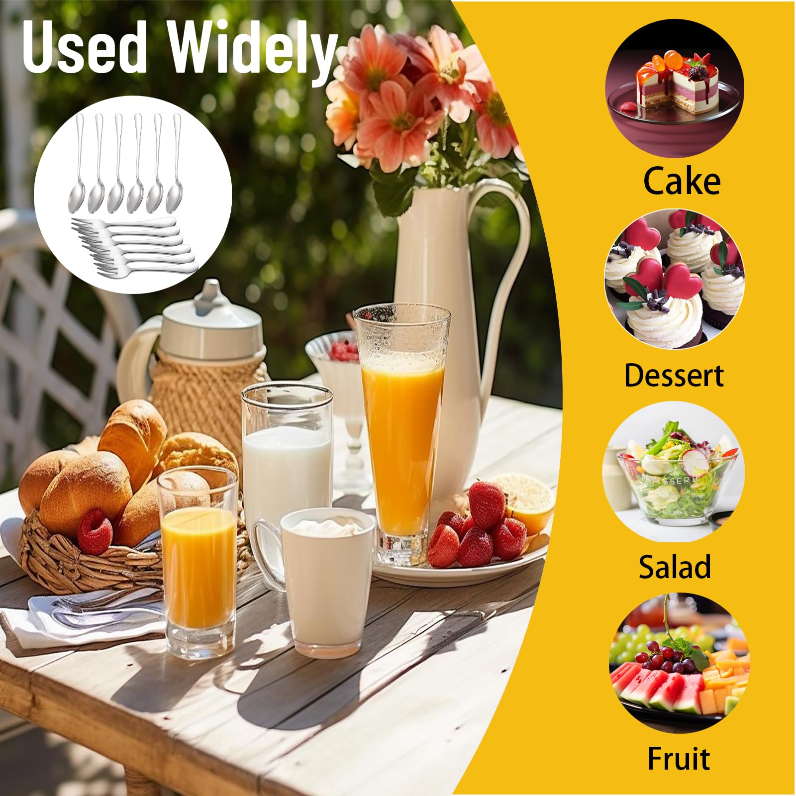 Kuchengabel und Kaffeelöffel Set, 24 Kleine Löffel und Gabeln Set Teelöffel Kuchengabeln Edelstahl Dessertlöffel Suppenlöffel Kaffeebesteck für Hochzeit, Geburtstag, Party, Spülmaschinenfest
