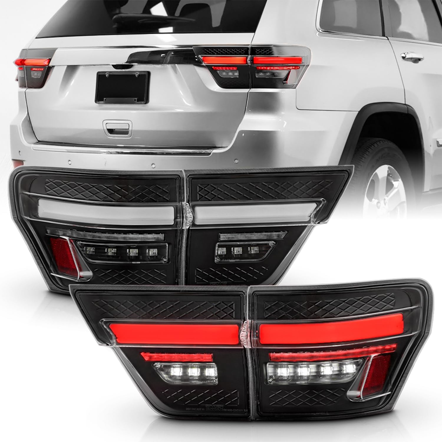 AKKON - Fits 2011-2013 Jeep Grand Cherokee Full LED Running Bar Signal Black Tail Lights Pair
