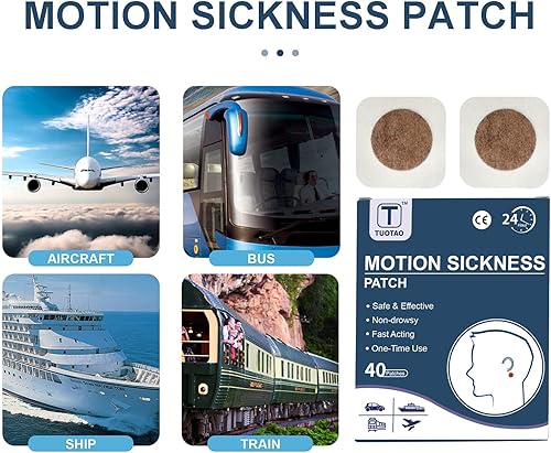 Miniatura 8 de Parches para mareo por movimiento, parches marinos para crucero, alivio de vértigo de mareos para adultos y niños, artículos esenciales de viaje
