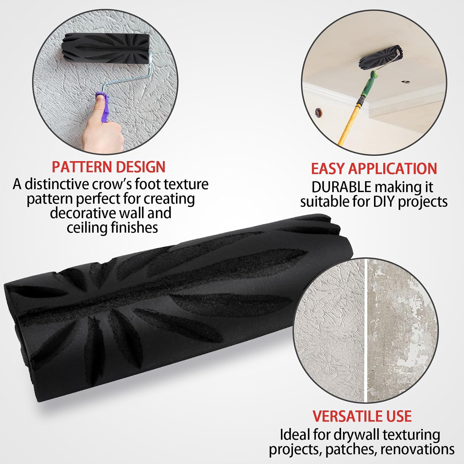 9 in Crow's Foot Pattern Drywall Texture Roller for Walls and Ceilings