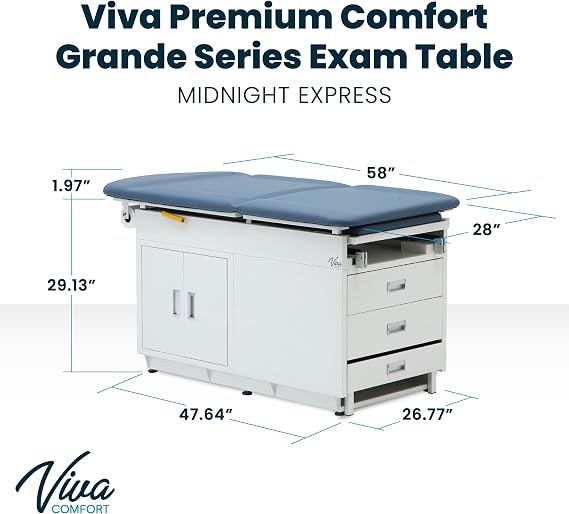 Vivacomfort Blue Premium Grande Steel Exam Table, 500 lb. Capacity, Medical Exam Tables for Luxury Examination Rooms