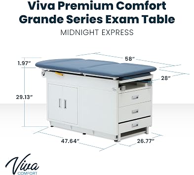 Vivacomfort Blue Premium Grande Steel Exam Table, 500 lb. Capacity, Medical Exam Tables for Luxury Examination Rooms