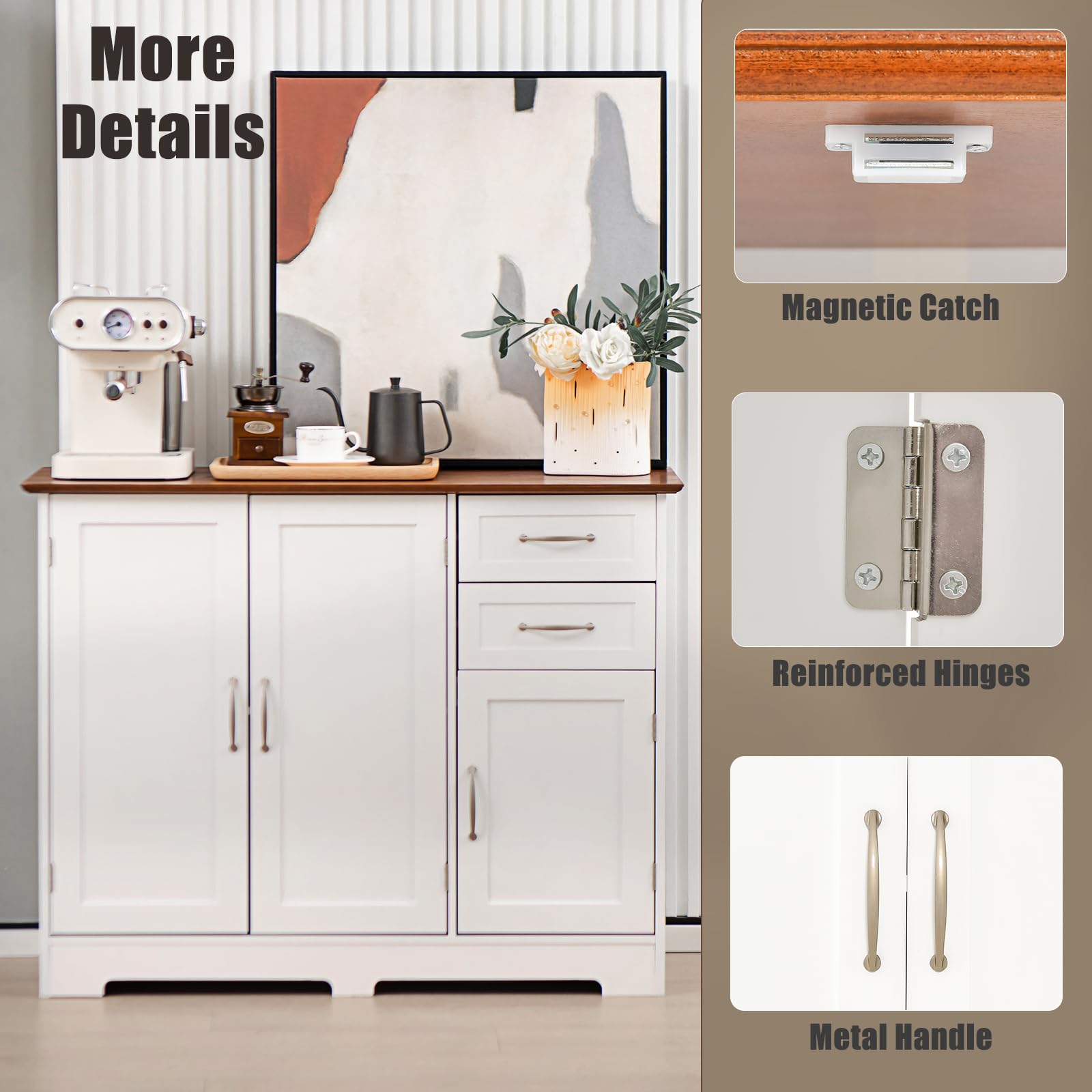 Mobiletto Cucina Con Ante In Rattan - Credenza Multifunzione 80x40x80cm, Naturale - Foto 4