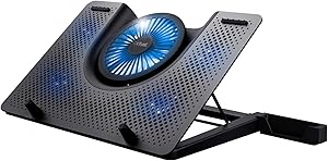 Trust Gaming GXT 1125 Quno 17.3 Gaming Laptop Cooling Base, 5 LED Illuminated Fans, Adjustable Angle, Cooling Pad with Phone Holder – Black