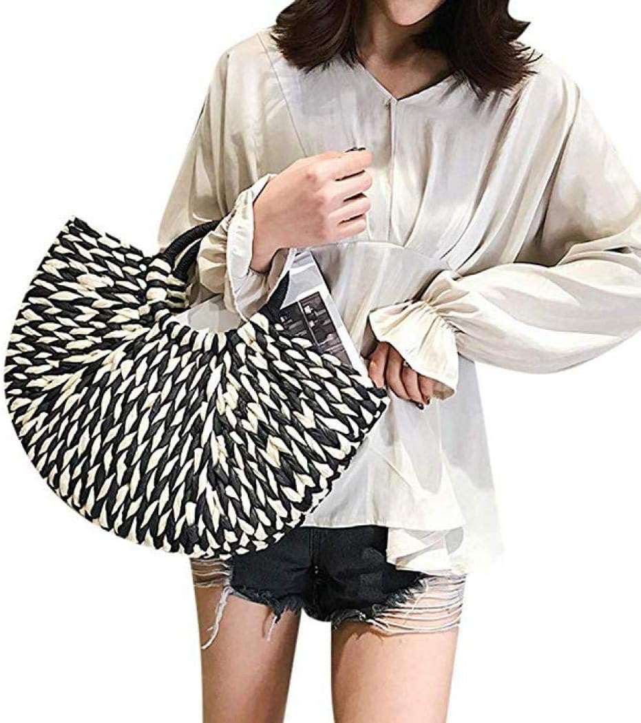 Simcat Straw Handbag, Women's Rattan Handbag Summer Beach Wattled Top Handle Bag Handwoven Tote Bag - Image 3