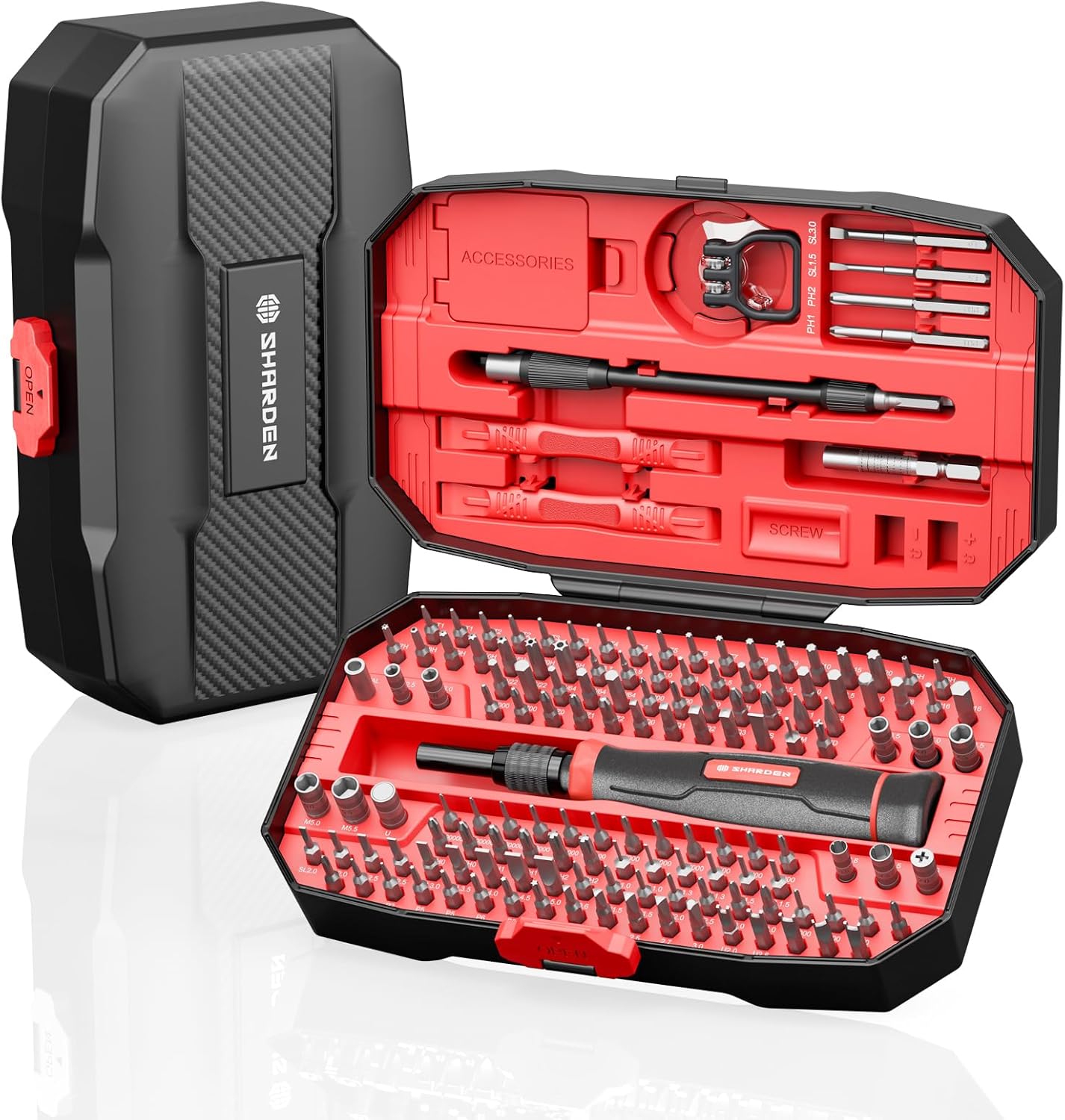 SHARDEN Precision Screwdriver Set, Small Screwdriver Set with Torx, Pentalobe, Tri-wing, Mini Repair Tool Kit for PC, Laptop, MacBook, Computer, iPhone, PS5, Watch, Glasses, Electronic (153 in 1 Red)