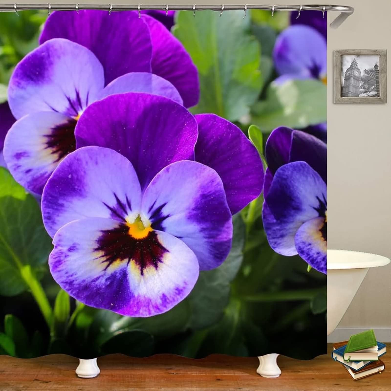 Rideau douche polyester 180x200cm imperméable KnSam motif fleur violette