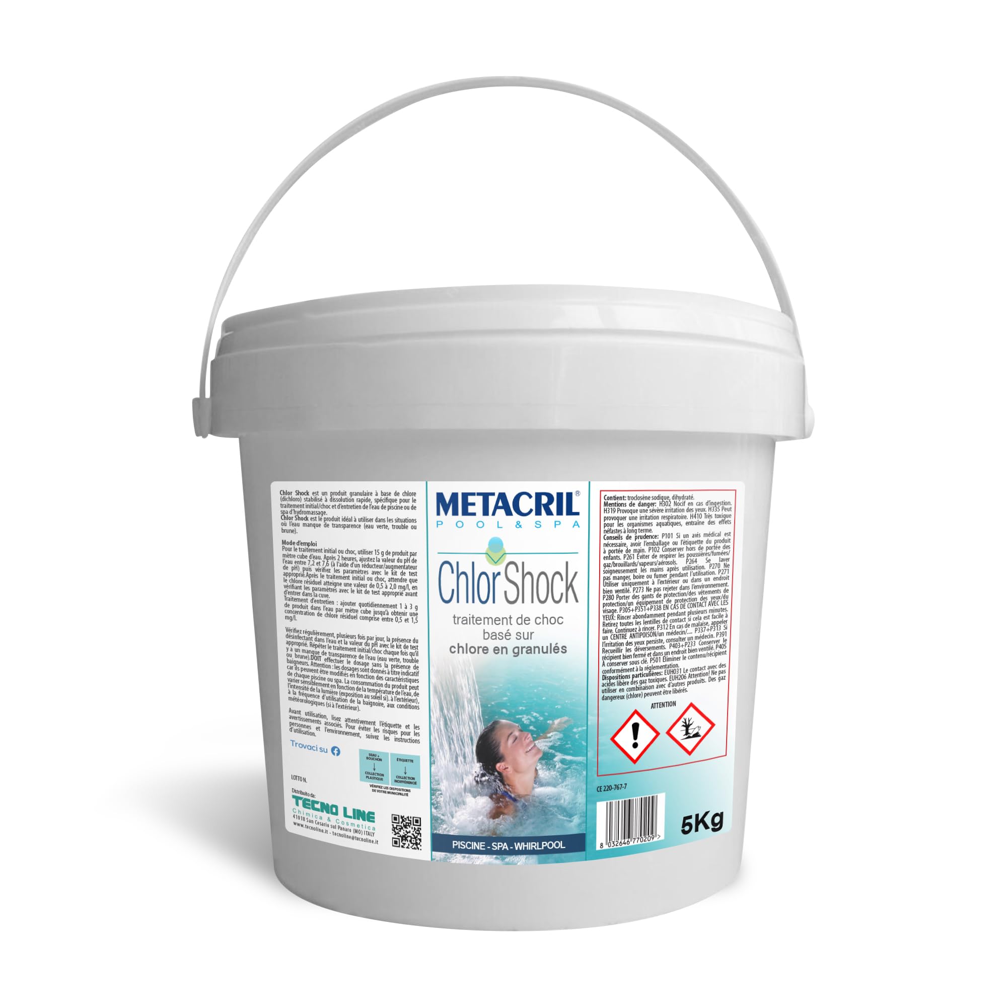metacril chlor choc 5 kg. – Chlore (dicloro) dissolution rapide en granulés pour traitement choc. Lot de 5 kg. pour piscine et Spa Jacuzzi – Expédition immédiate