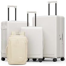 Joyway Luggage Sets 4 Piece with Spinner Wheels, Carry On Luggage 20In with ABS+PC Hardshell, Lightweight Suitcase Set with Travel Backpack and Pressure-resistant Frame, 20/24/28 Inch, White