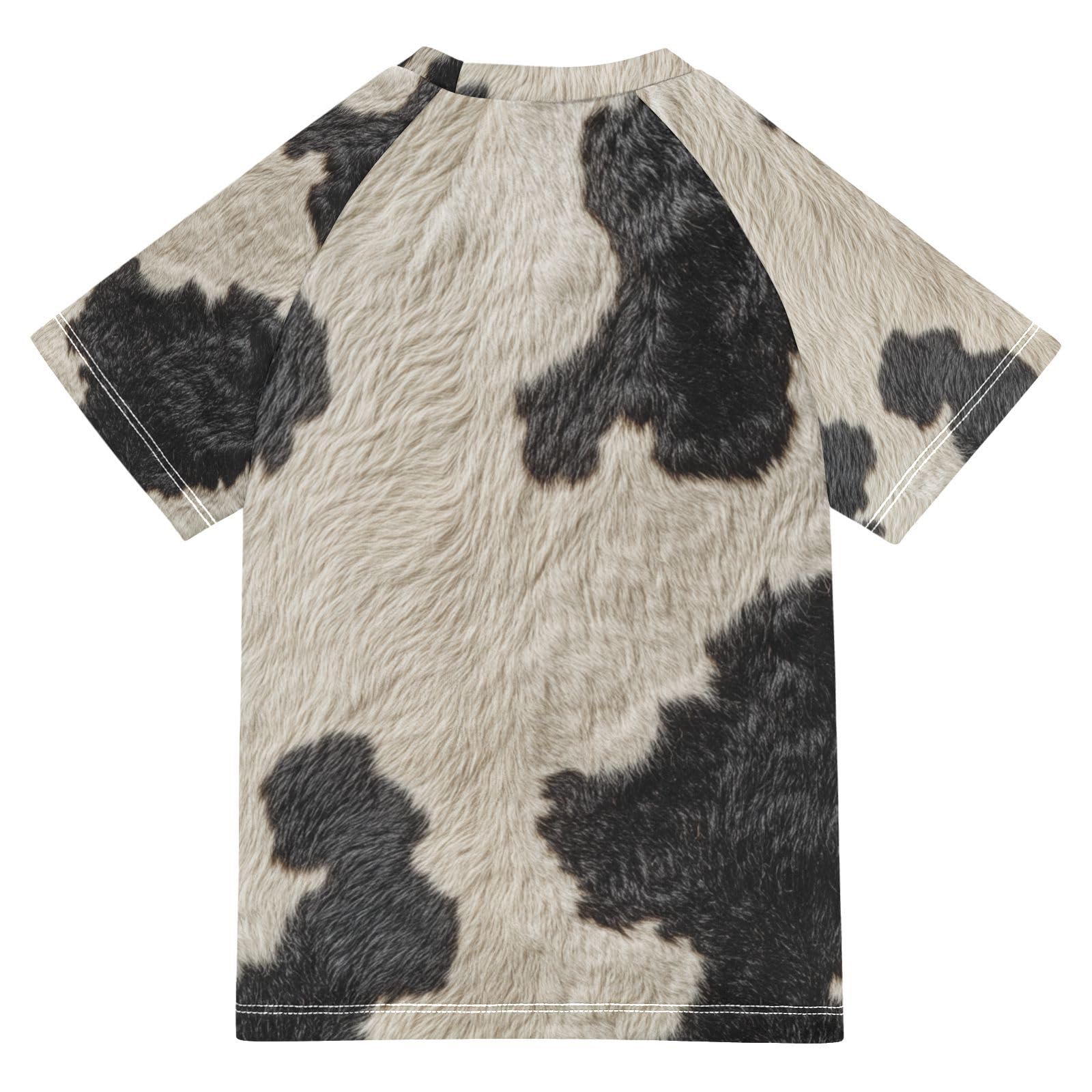 Matching Bathing Suits for Kids Short Sleeve Girls Swimsuit with Rashguard 3T Cow Skin Texture