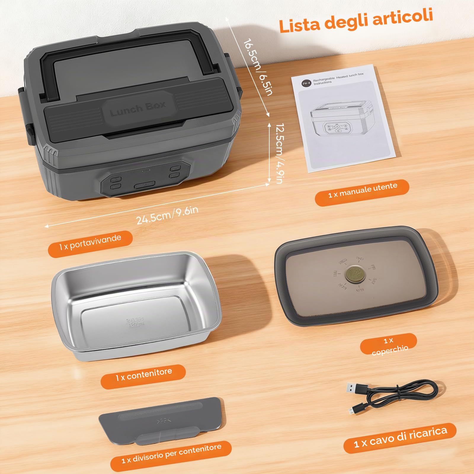 Lunch Box elettrico, riscaldato per uomini e donne, isolato e auto-riscaldante,Scatola per il pranzo elettrica senza fili per adulti,Scaldavivande Elettrico Portatile,