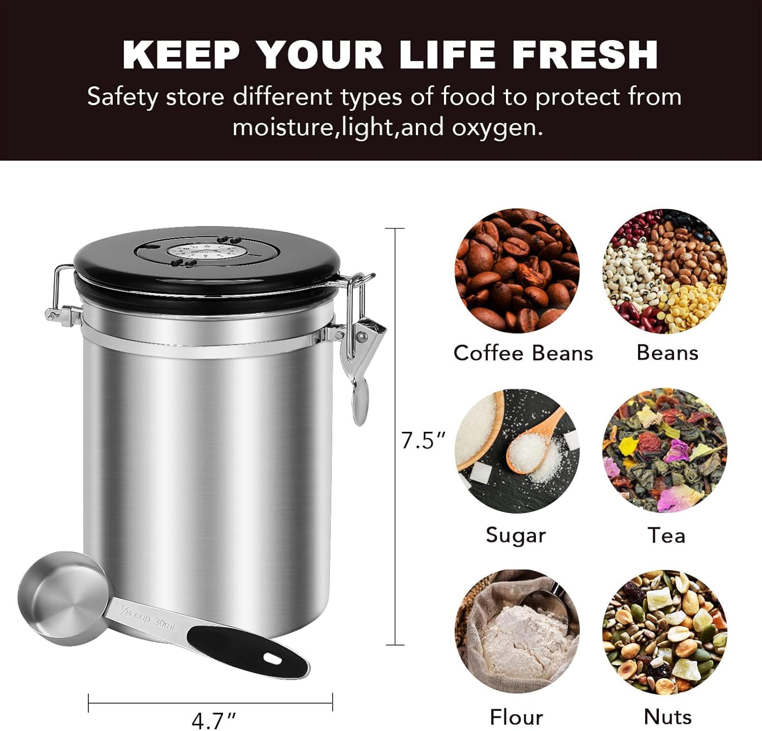 ShanSon Coffee Canister Set Airtight Coffee Container Set Stainless Steel Coffee Bean Storage Container Set with CO2 Release Valve and Scoop Coffee Canister for Beans,Grounds,Sugar,Flour,Tea,Cereal