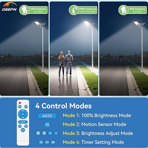 Miniatura 5 de Deepn Luces solares de calle de 10000 W, luces de estacionamiento comerciales para exteriores, luz LED de inundación de seguridad con sensor de