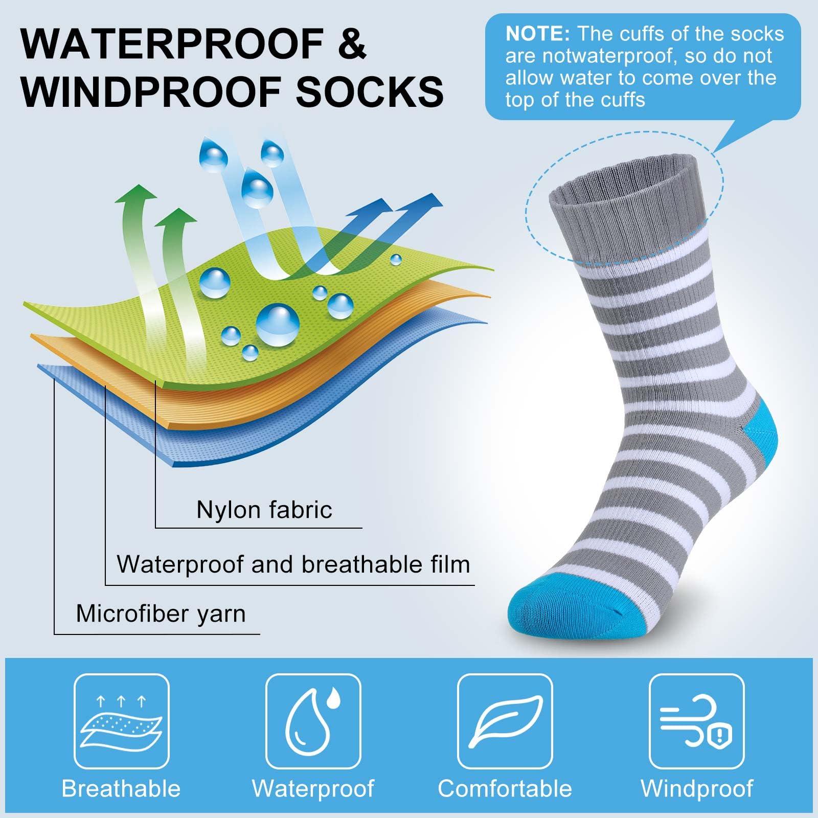 Geyoga 2 Paar wasserdichte Socken für Kinder, Mädchen, Jungen, atmungsaktive Ski- und Wandersocken für Reisen, Camping, Waten