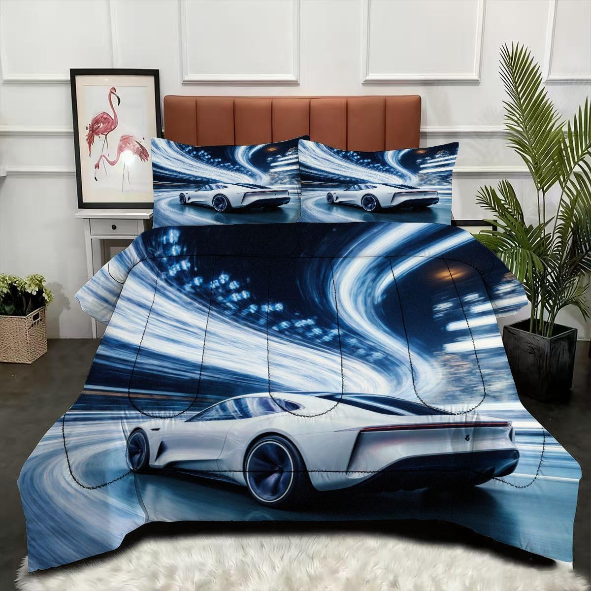 Couette 200 x 200 cm motif voiture de sport pour décoration de chambre d'adolescent