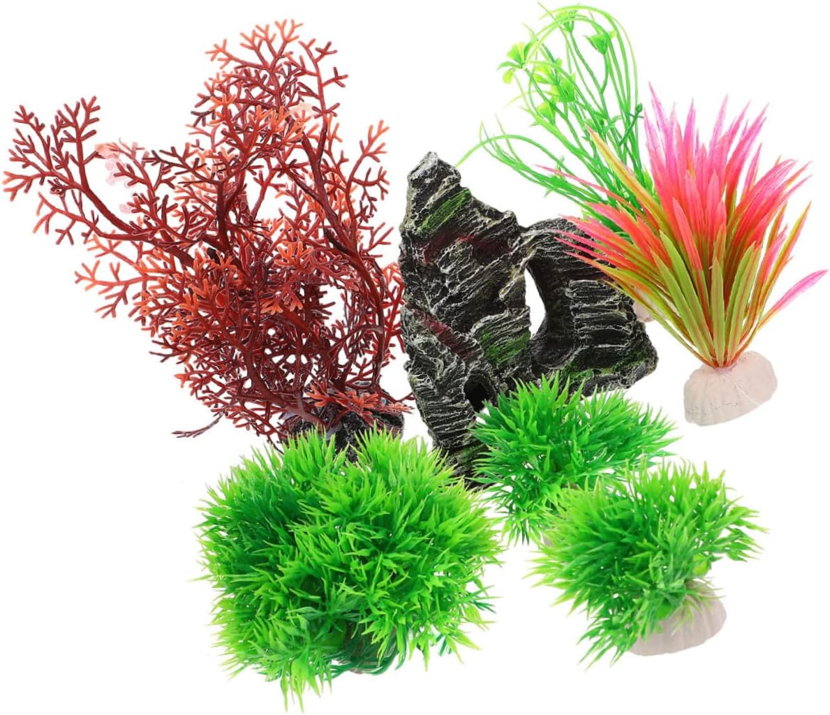 3 Sets Artificial Water Plants Aqua Accessories Pots Fish Tanks Bowl Holder Heater Fern Kit Fake Fish Turtle Jellyfish Decoration Net Air Feeder Pond Fish Food