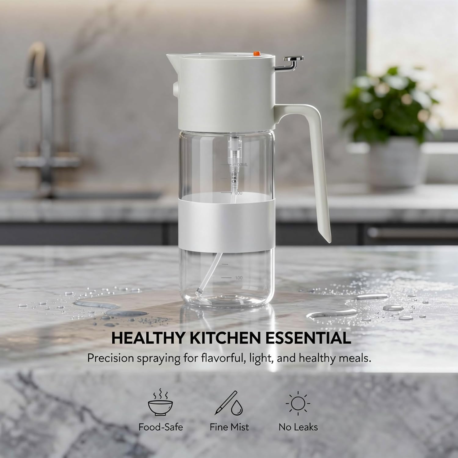 2-In-1 Oil Dispenser And Sprayer For Kitchen And Bbq, Cold Ash Gray Glass Oil Mister With Pour Spout, Fine Mist, Wide Mouth For Easy Refill, Multi-Functional Cooking Tool