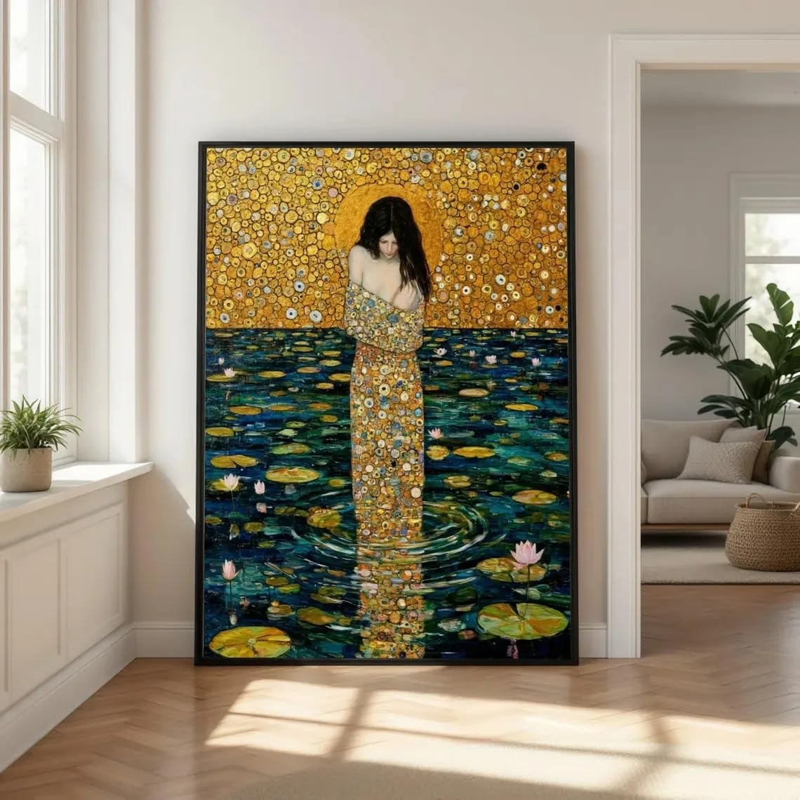 Gustav Klimt Serpiente de Agua Lienzo Arte de Pared Mujer Abstracta en el Agua Póster Impresión Lienzo Pintura Decoración del Hogar (30x45cm/marco interno)