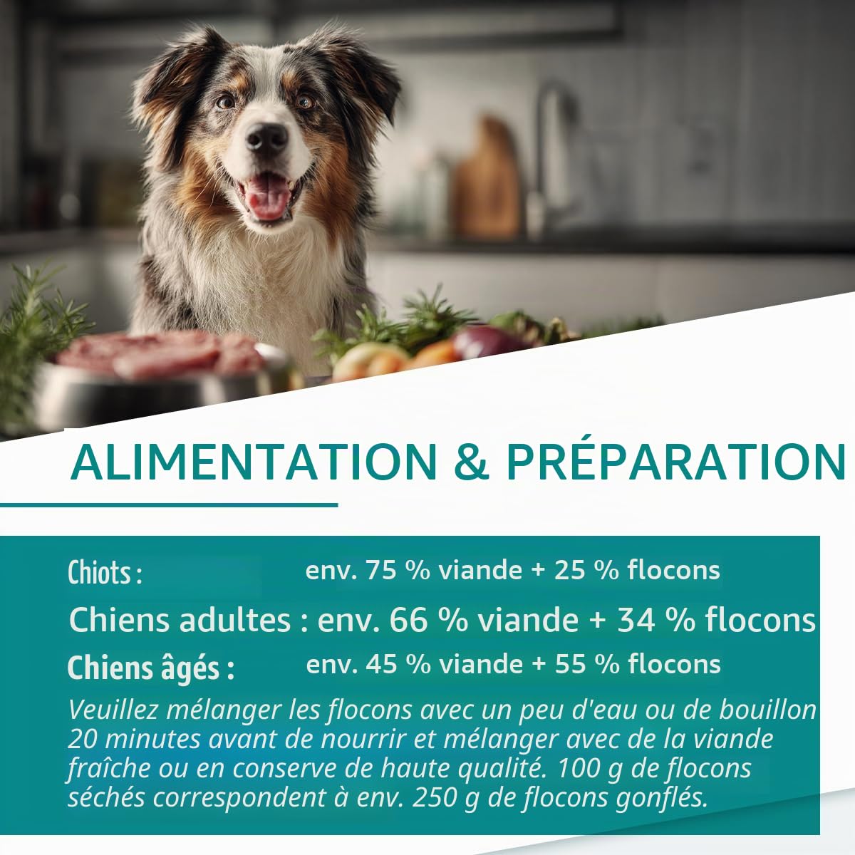 AniGo Flocons de riz pour chien 1 kg, flocons de riz pour chien, flocons de légumes pour chien, sans gluten, flocons de légumes pour chien, Barf, additif pour chien