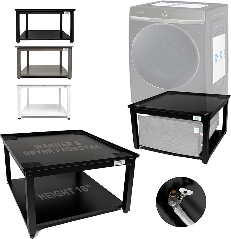 Laundry Pedestal for Washer or Dryer with Drain Pan & Hose - 27"W, 16"H | Universal Fit 800 lbs Capacity, Steel Material Stand for Back Pain Relief, Keeps Space Clean and Dry, All Brands Supported