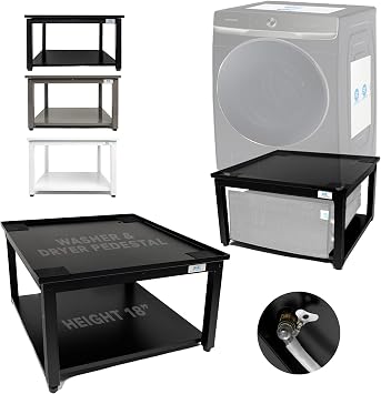 Washer and Dryer Pedestal with Drain Pan & Hose - 24"W, 16"H, Universal Fit | 800 lbs Capacity, Steel Material, Laundry Pedestal, Back Pain Relief, Kepps Space Clean and Dry, All Brands Supported