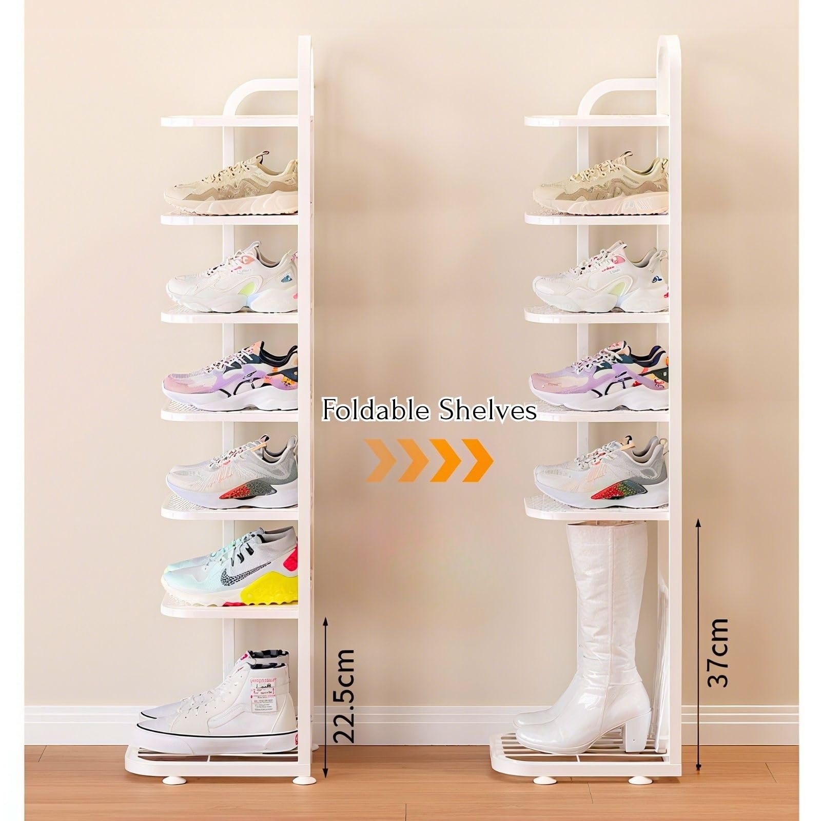 Scarpiera alta sottile, in metallo, a 5 ripiani, per ingresso, elegante zapatero bianco per casa, corridoio e armadio, design salvaspazio (79 cm)