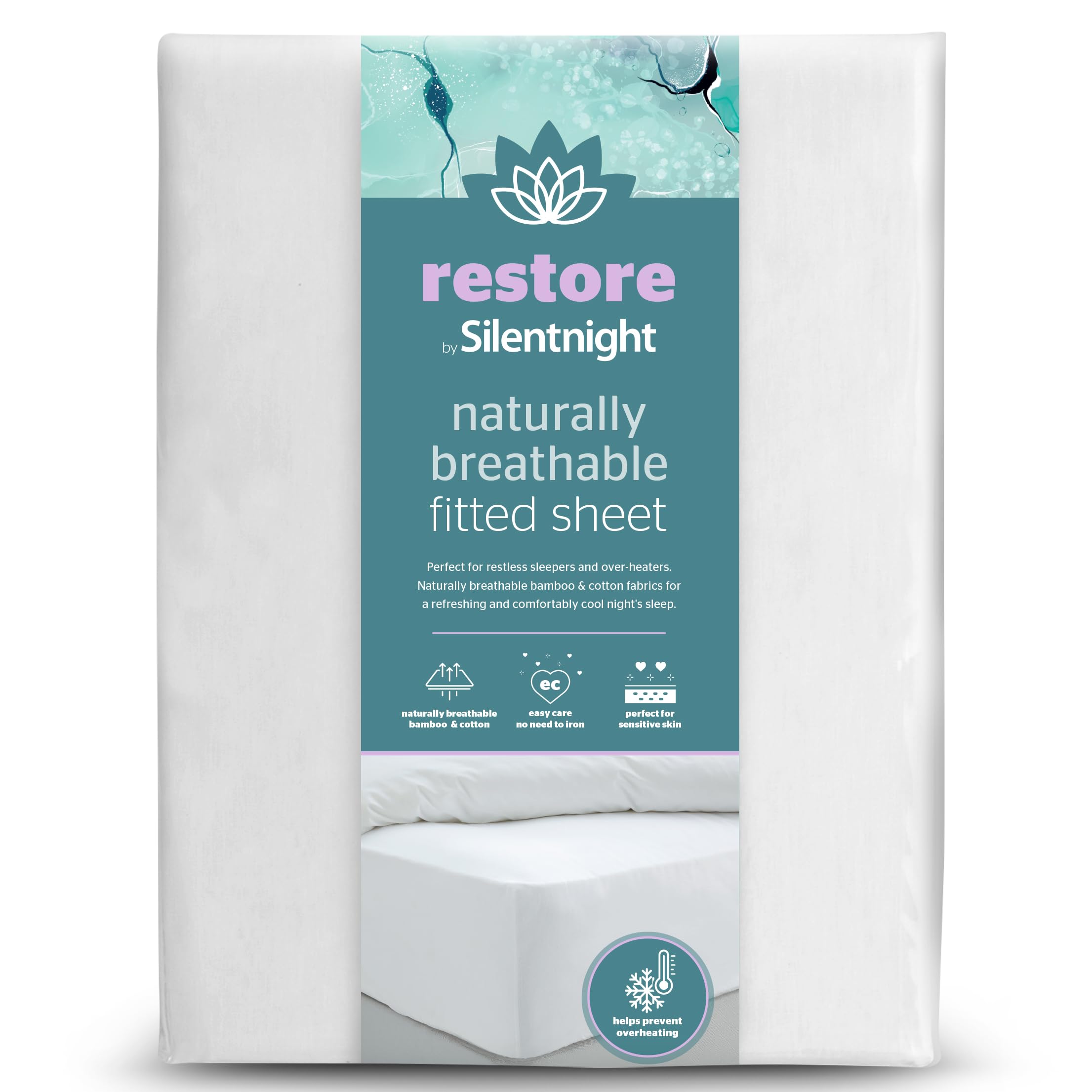Silentnight Restore Breathable Fitted Sheet Double - Luxurious Bamboo and Cotton Blend Whi...