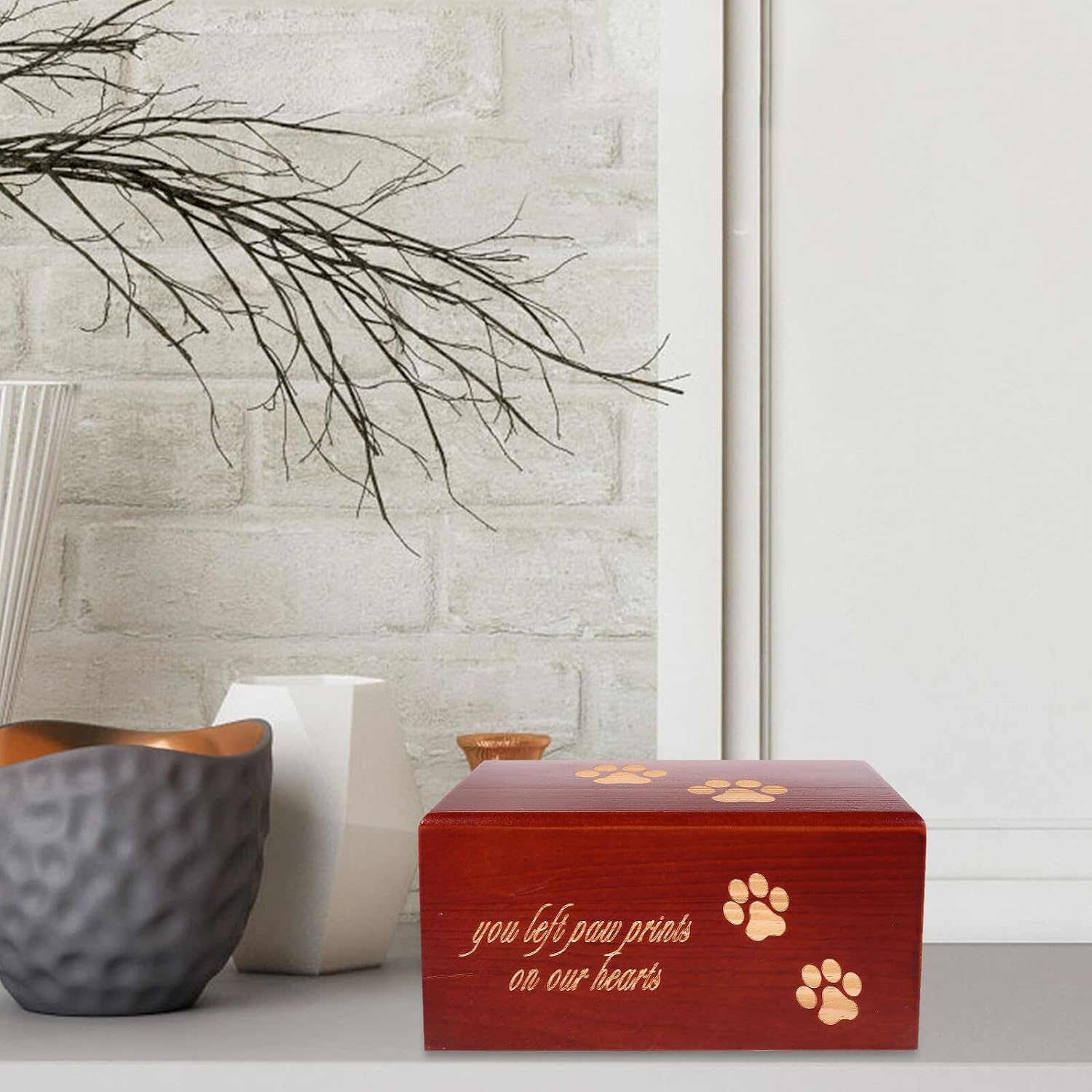 Wooden Pet Memorial Urn for Dog and Cat Ashes with Photo Frame Cremation Keepsake Box for Pet Ashes Suitable for Home Display Comfort