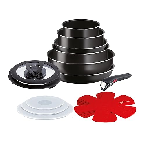 Immagine del prodotto Lagostina Ingenio Essential Plus Batteria di Pentole, Alluminio per Gas e Forno, 17 Pezzi, 2 Casseruole Fonde, 2 Padelle, Tegame, Wok, 5 Coperchi, 5 Proteggi Padella e Manico Removibile