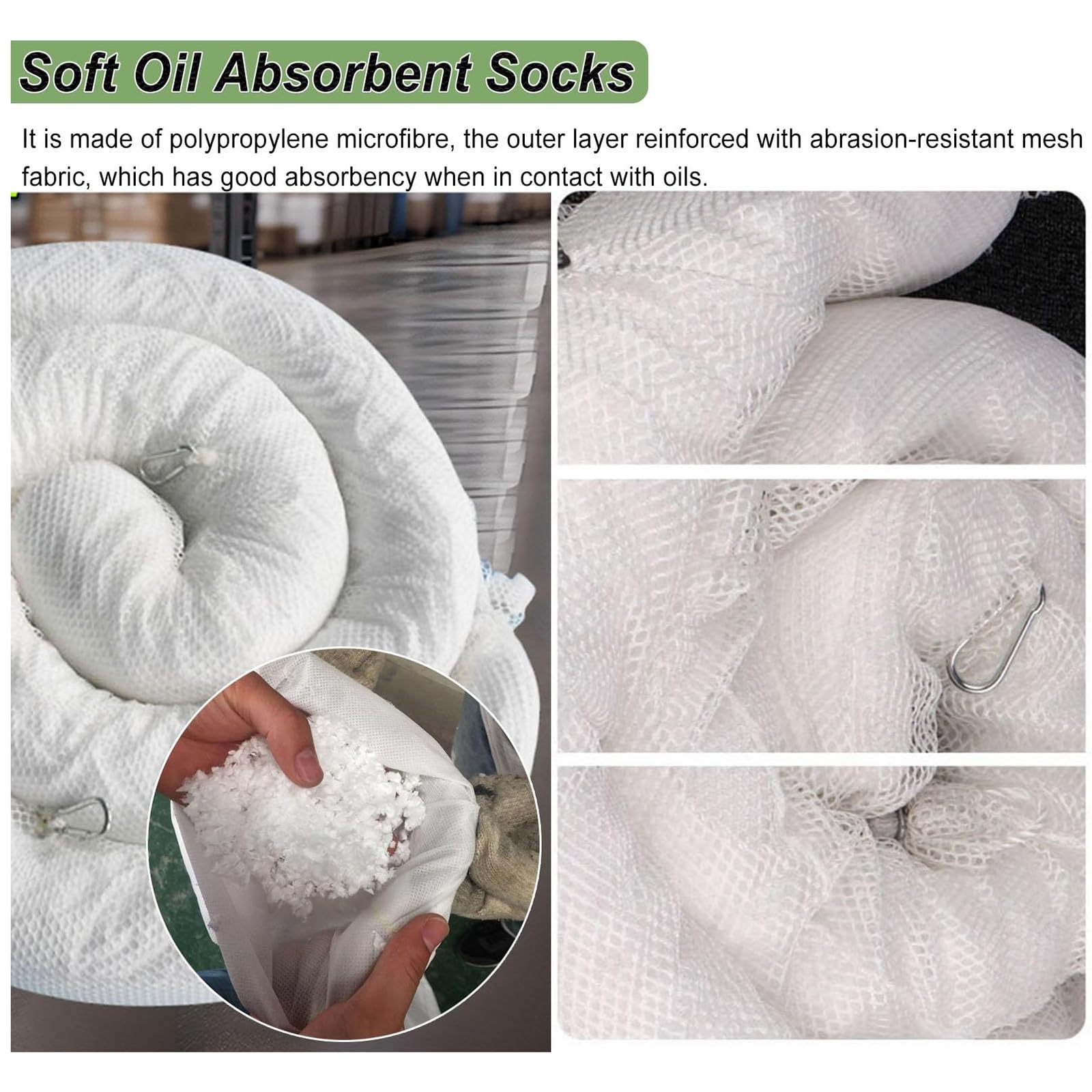 Boom assorbente solo olio, barriera di controllo delle fuoriuscite per uso marino e industriale, fibra PP per un rapido assorbimento dell'olio, grande capacità di 10 m, ideale per la risposta alle