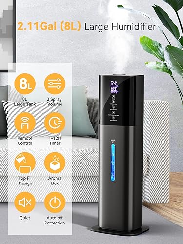 Miniatura 2 de Humidificadores para dormitorio, humidificadores silenciosos de 8L para habitación grande con temporizador, boquilla de 360, humidificador