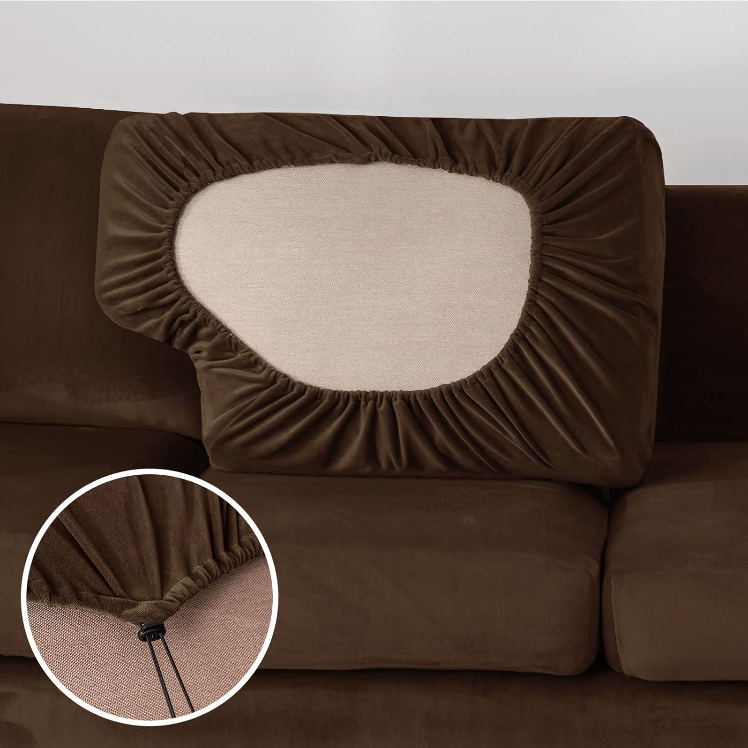 Stretch Velvet Plush Couch Covers for 3 Cushion Couch - Soft Non Slip Furniture Protector Sofa Slipcover for Living Room -H-Large