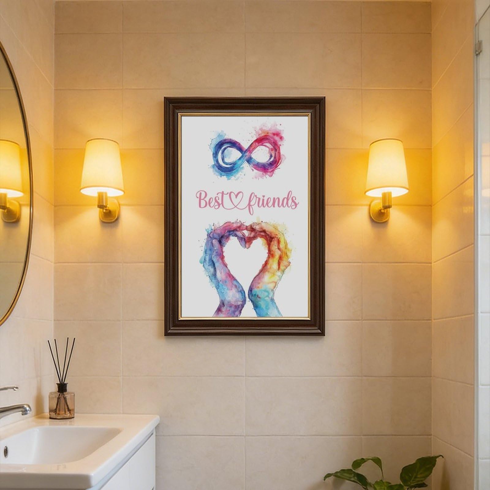 Acquerello Cuore Pittura Tema di Amicizia Infinita Tela Poster Camera Da Letto Decorazione Paesaggio Ufficio Camera Decorazione Regalo 61 cm L X 91,4 cm W