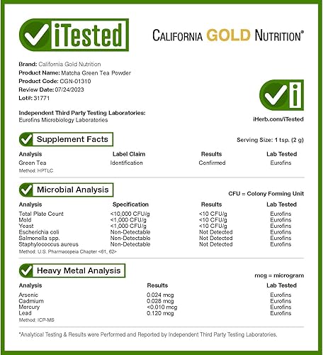 Miniatura 4 de California Gold Nutrition Superfoods, Té Verde Matcha Orgánico en Polvo, 4 oz (114 g)