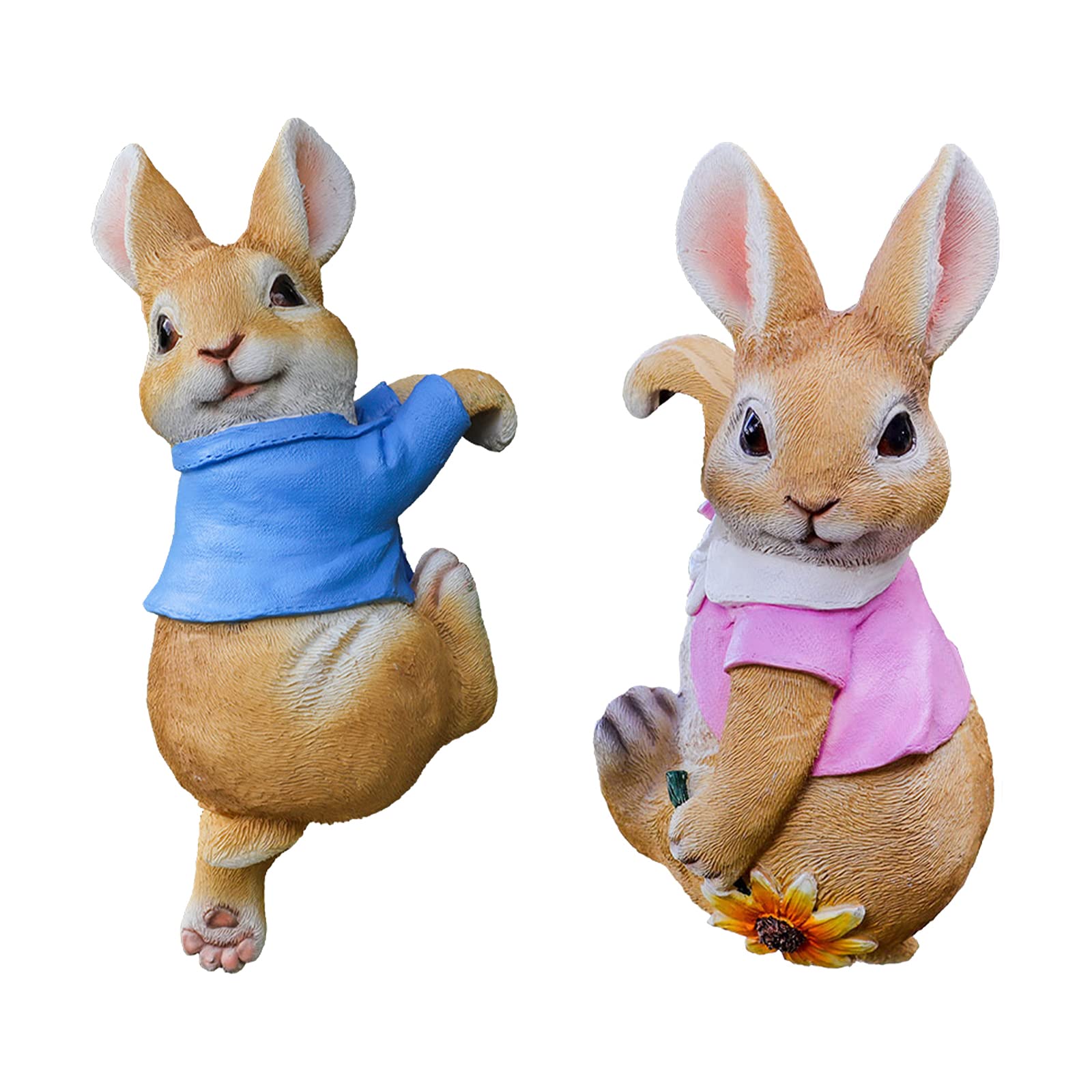 2 Stück Osterhasen-Gartenfiguren Aus Harz – Handbemalte Deko Zum Aufhängen Für Blumentöpfe, Garten & Balkon (je 10x7,5x19 Cm)