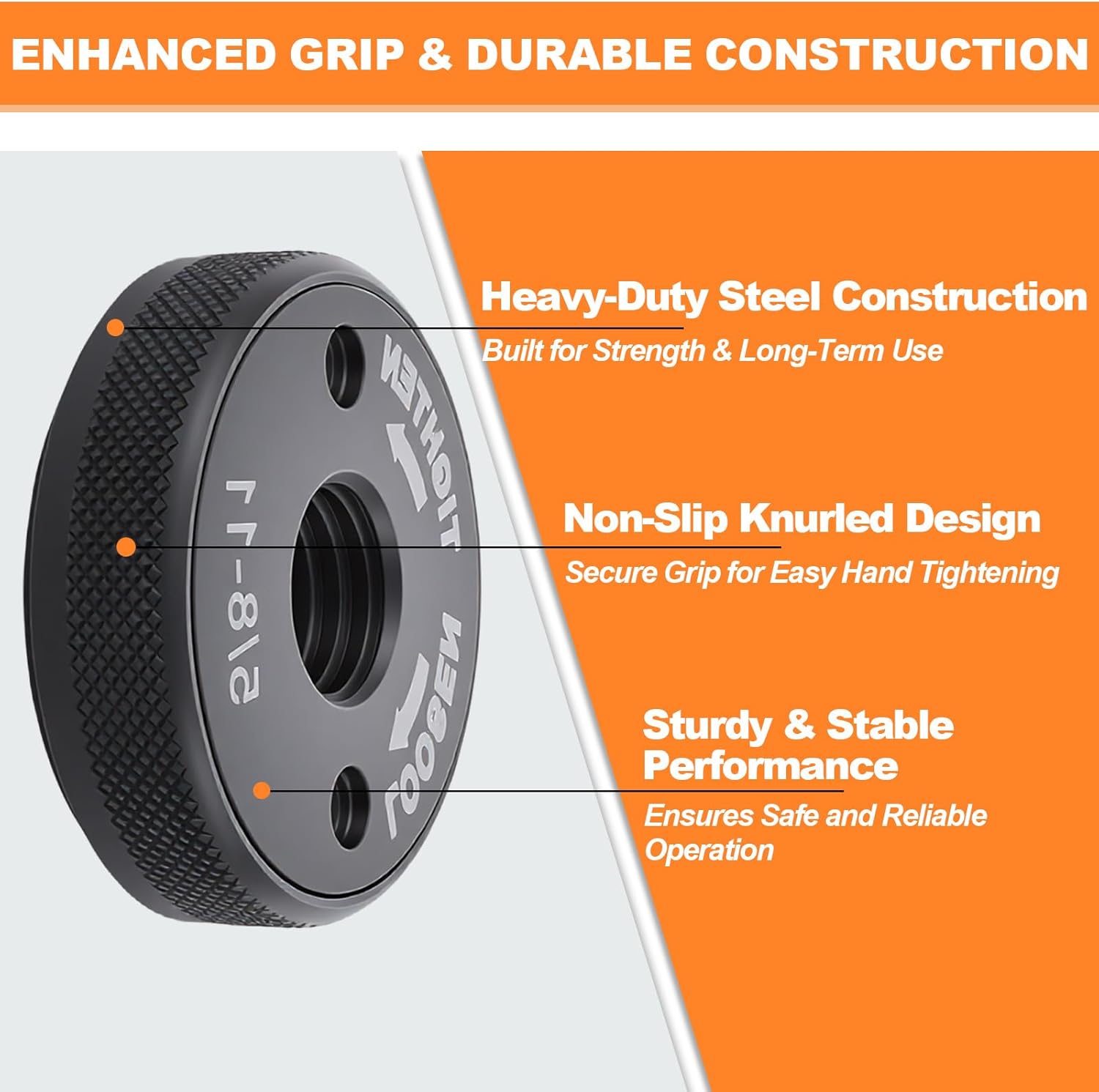 5/8"-11 Quick Change Angle Grinder Nuts, Self Locking Flange Nut No Wrench Required for 4.5" & 5" Angle Grinders, Metal Knurled Arbor Lock Nut Replacement, 1 Pack