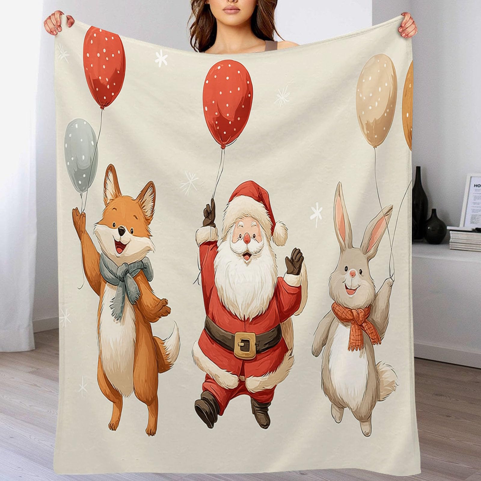Plaid Père Noël en flanelle 150x200cm cadeau unique fêtes hiver
