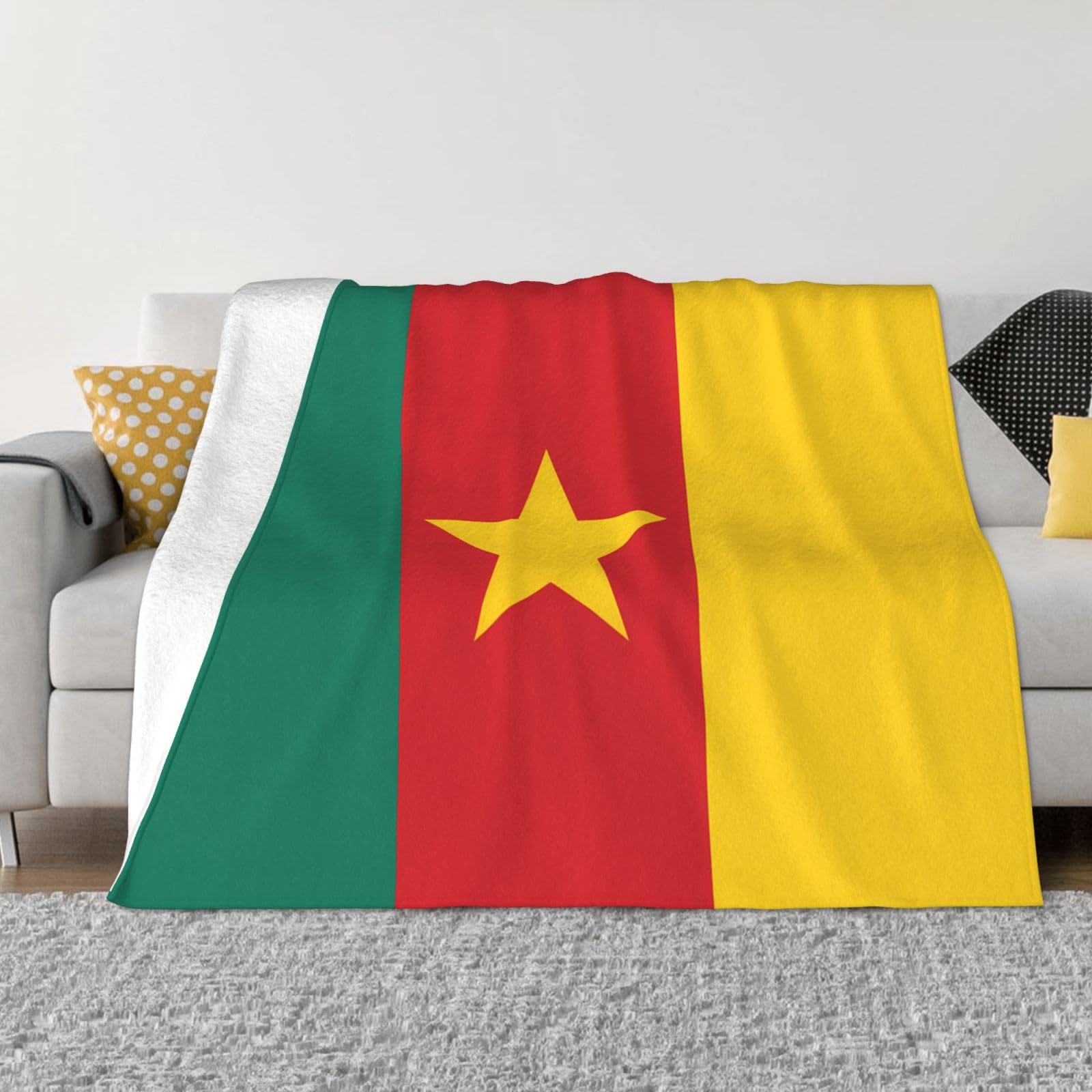 Manta de viaje portátil de 80 x 60 pulgadas, suave, resistente a las arrugas, plegable, exquisita bandera de Camerún