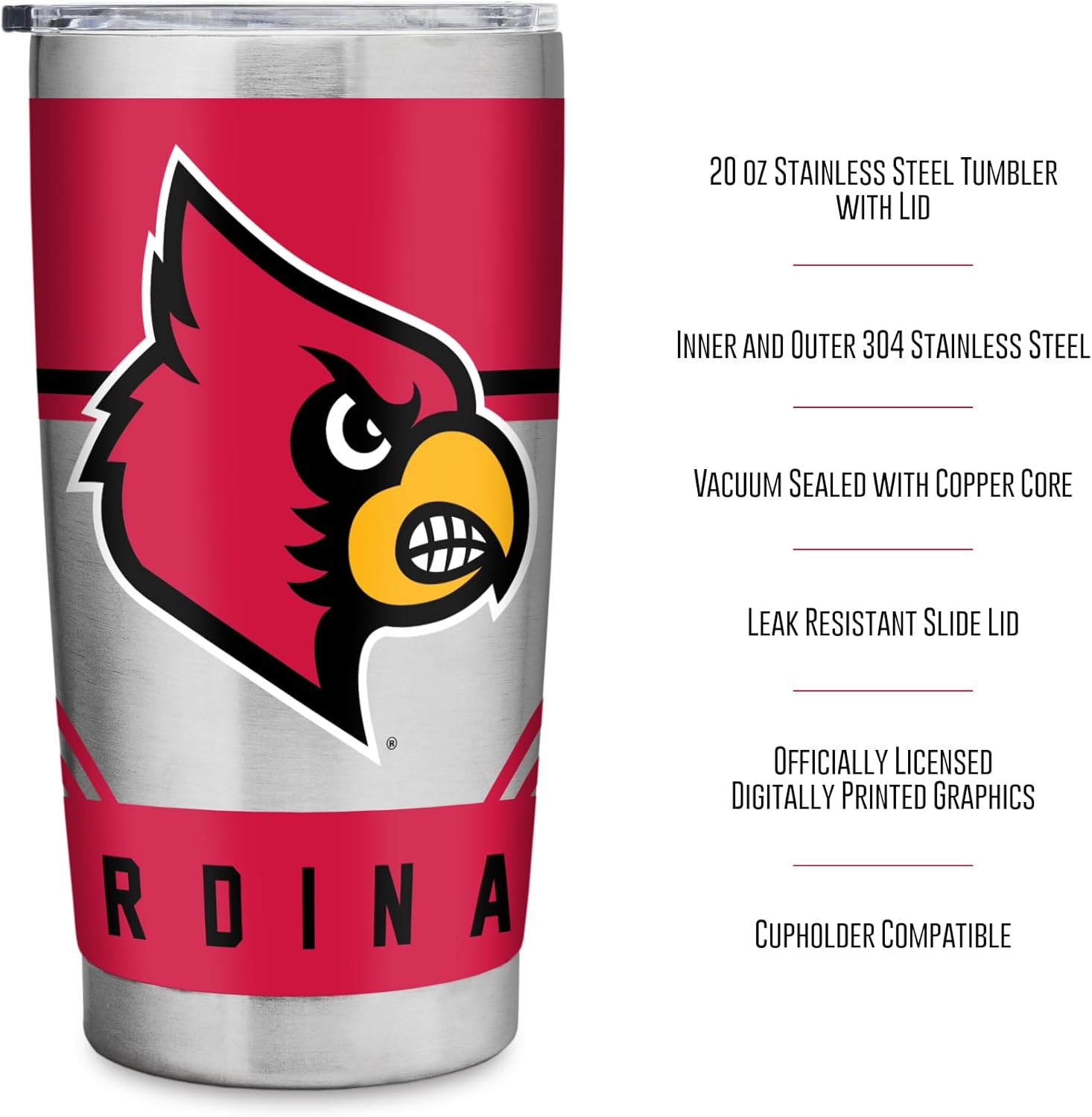 Rico Industries NCAA Louisville Cardinals 20oz Stainless Steel Tumbler with Lid - Great for Coffee, Tea, Water or Cocktails - Image 8