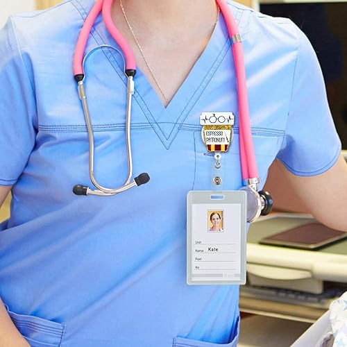 Miniatura 5 de Tian Zhun Carrete retráctil de acrílico amarillo con clip de identificación para CNA, médico, enfermera, profesor, empleado de oficina, accesorios