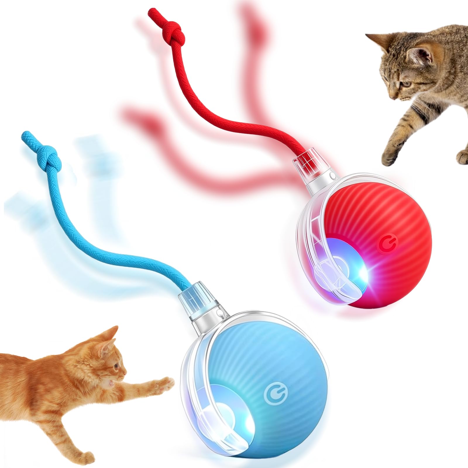 Pixibond 2 PACK Interactive Cat Toys Ball for Indoor Cats, Automatic Fast Rolling Kitten Toys, Motion-Activated, 360° Rotation, Cats Dogs Chase Ball Toy Cat Enrichment Toys for Bored Indoor Cats