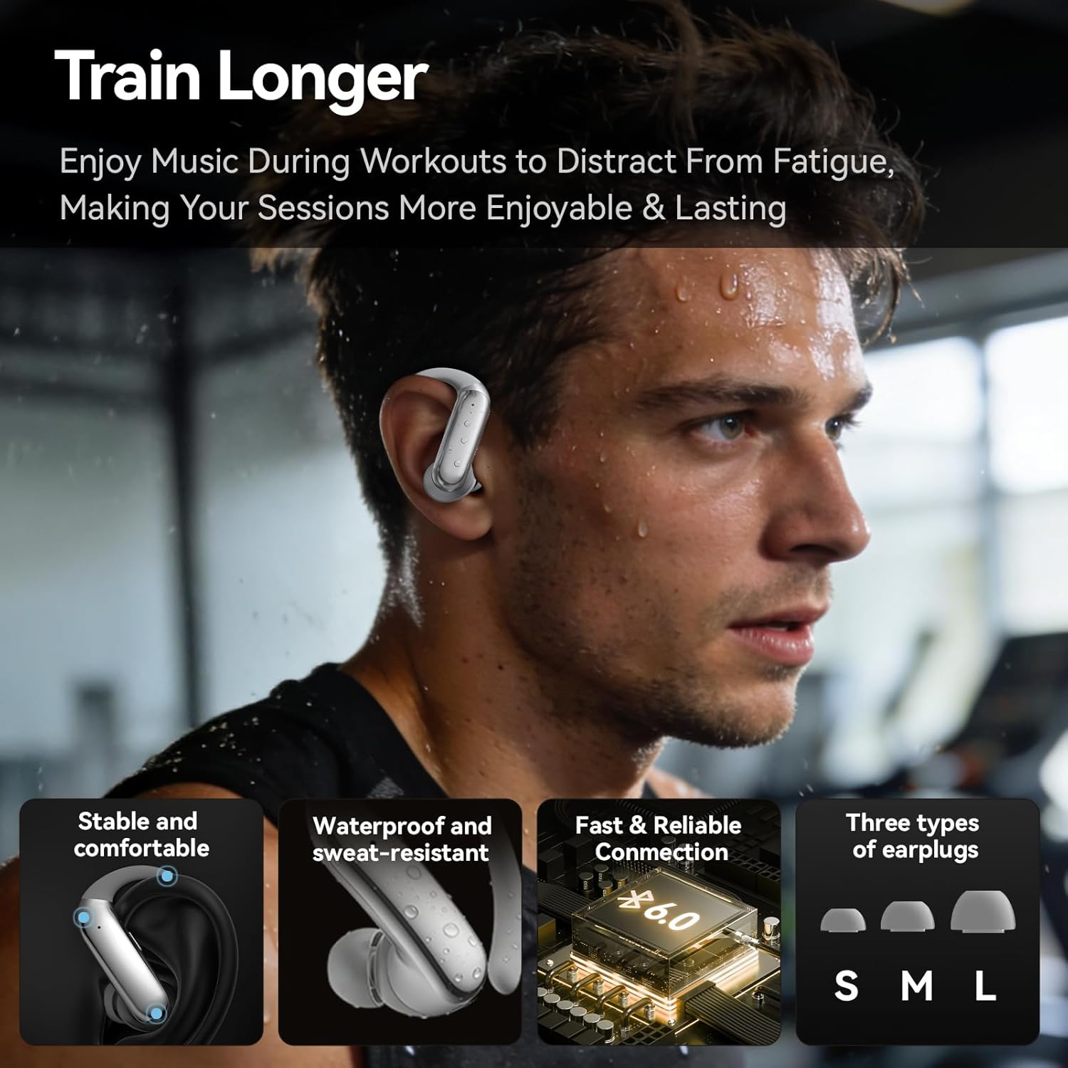 Sport Earbuds with Ear Hook 66hrs Playtime with LED Display Case, Wireless Bluetooth 6.0, Sports Over The Ear Earbuds, IPX4 Gym Workout Running Headphones, Deep Bass & Stereo Sound.