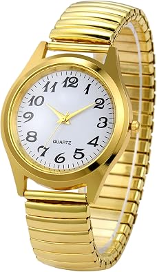 JewelryWe Mens Ultra Thin Easy Reader Watch with Elastic Strap Golden/Silver Watches for Fathers Day