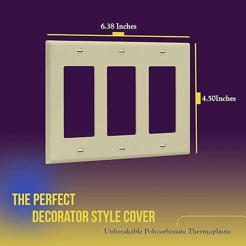 Miniatura 2 de ENERLITES Placa decorativa de pared para interruptor de luz o toma de receptáculo, acabado brillante, tamaño de 3 bandas, 4.50 x 6.38 pulgadas,