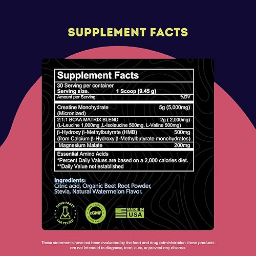 Miniatura 9 de Polvo de creatina micronizada con BCAA + HMB para crecimiento muscular, fuerza y recuperación  Sabor a lima limón  30 porciones