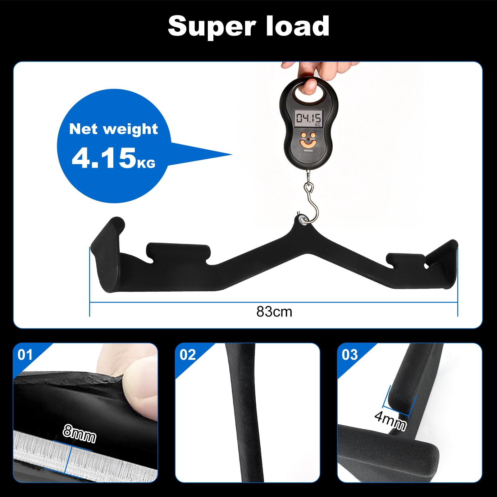 Barre de Tirage Lat Pulldown, Poignée Large en V à 4 Axes pour Poulie, Poignées Ergonomiques Antidérapantes, Accessoire Musculation Dos pour Grand Dorsal, Trapèzes & Grand Rond, 3,44 kg