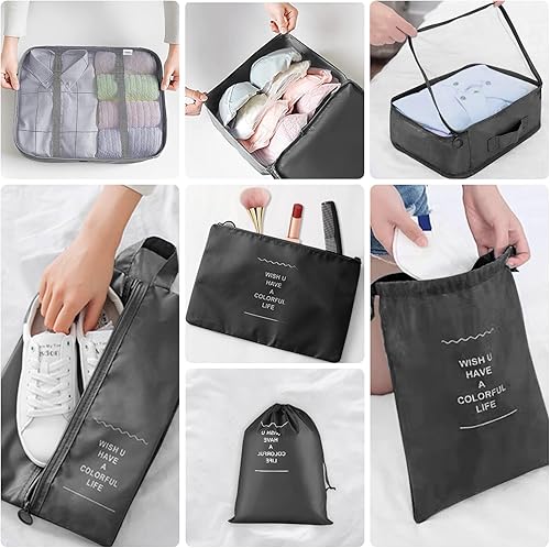 Vista 3 de Juego de 10 cubos de equipaje para viajes, bolsas organizadoras de equipaje para la familia, cubos de embalaje transpirables de malla para maletas