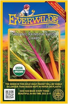 Everwilde Farms - 100 Organic Rainbow Swiss Chard Seeds - Gold Vault Packet